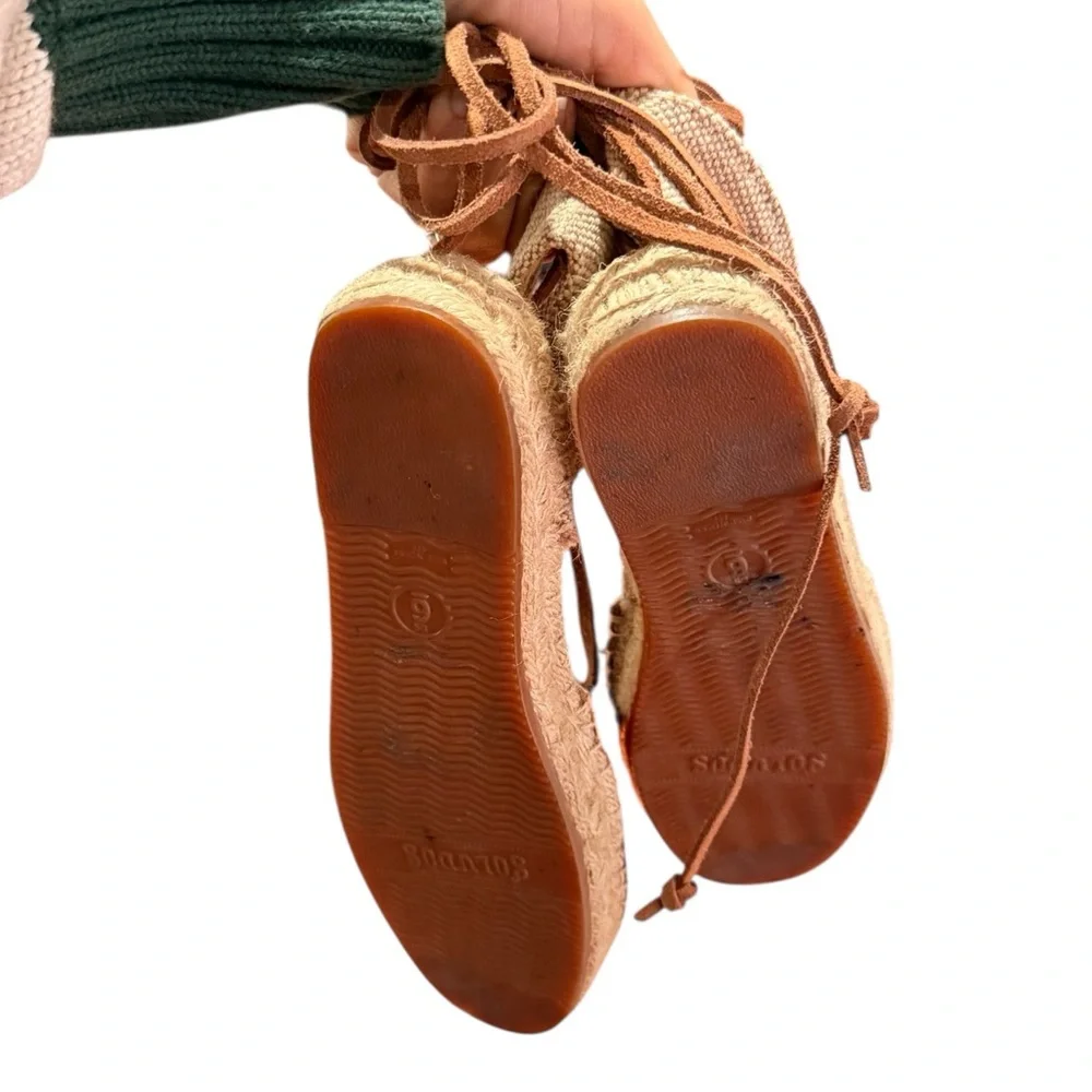 SALUDOS Wrap Gladiator Leather Tan Espadrille Flats